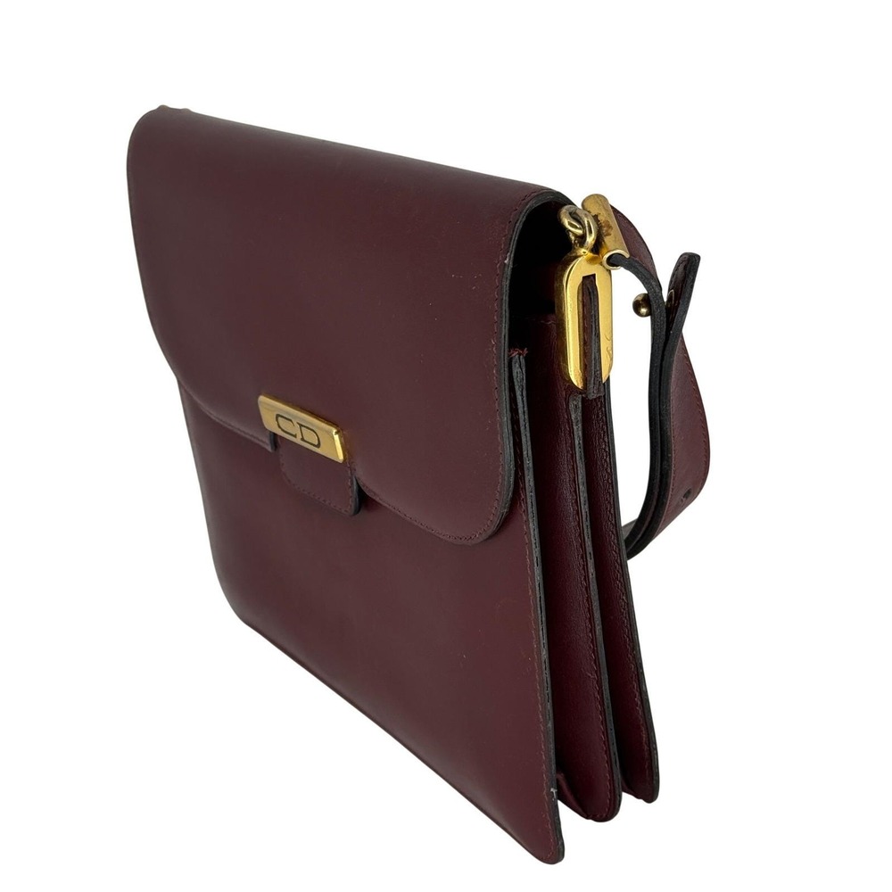 Vintage‎ Christian Dior Burgundy Leather Shoulder Box Bag CD Gold Accordion Flap - Picture 3 of 12